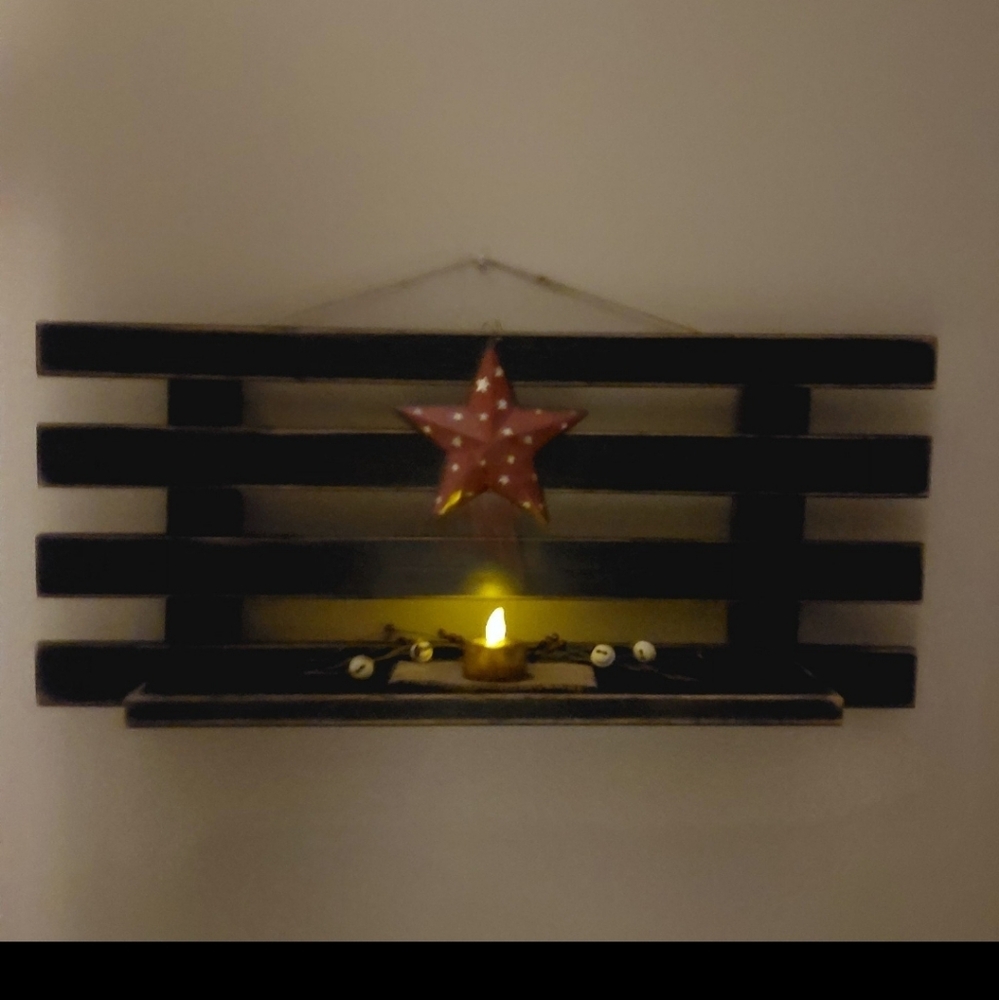 Rustic Wall Shelf with Star and Candle